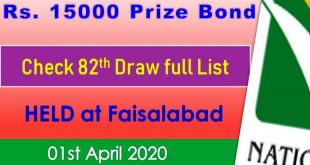 Rs. 15000 Prize bond Draw #82 list 01 April, 2020