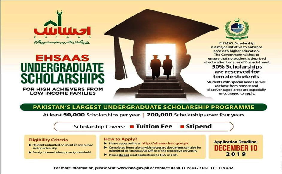 ehsaas undergraduate scholarship 2020 in Pakistan