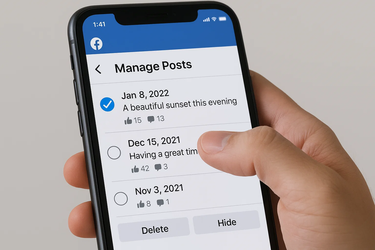 How to Remove Old Posts from Facebook: Quick Ways to Clean Your Timeline 2 Manage Posts feature on Facebook app showing selection of old posts