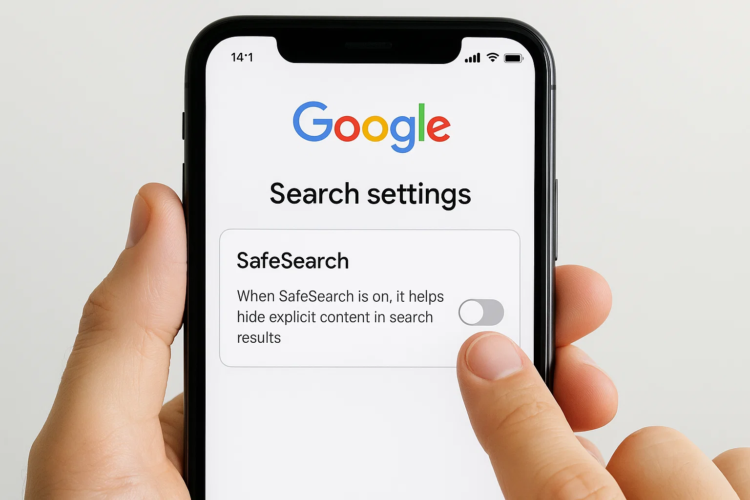 A simple visual of turning off SafeSearch on a smartphone screen