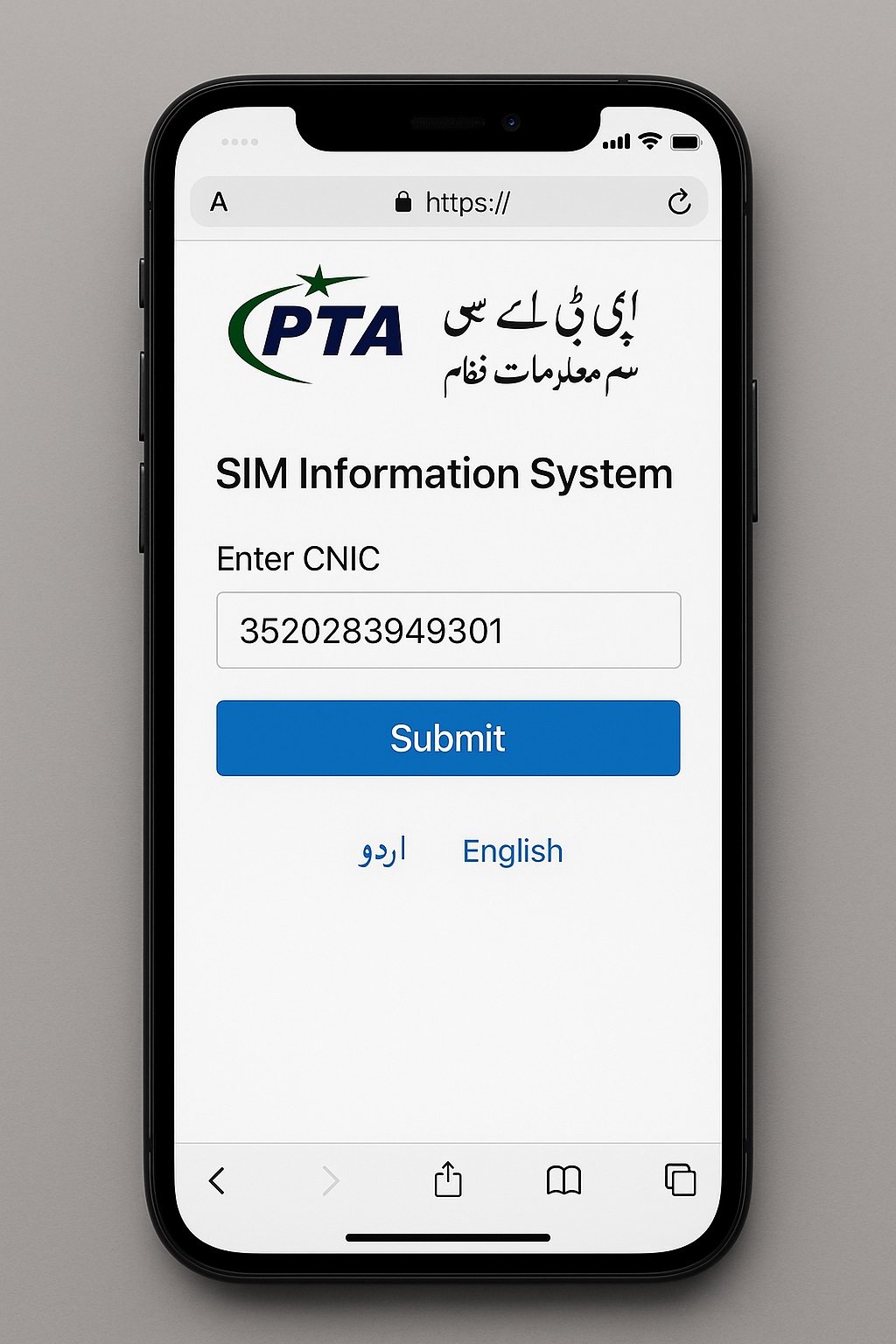 PTA SIM Info Website on Smartphone