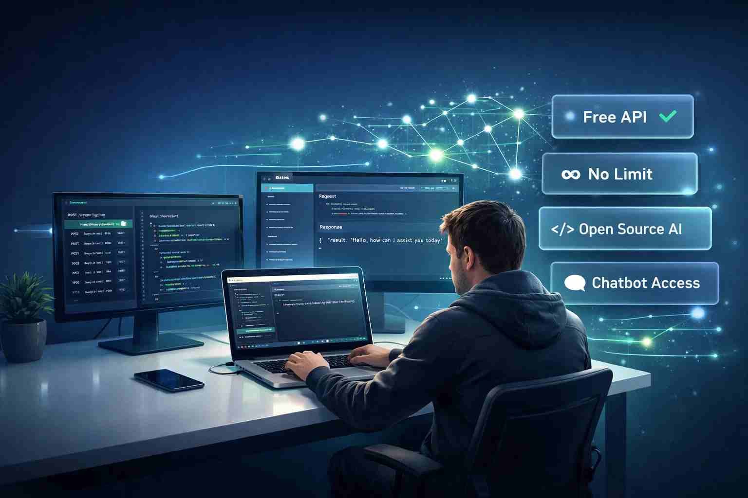 Developer using free AI API tools without limits
