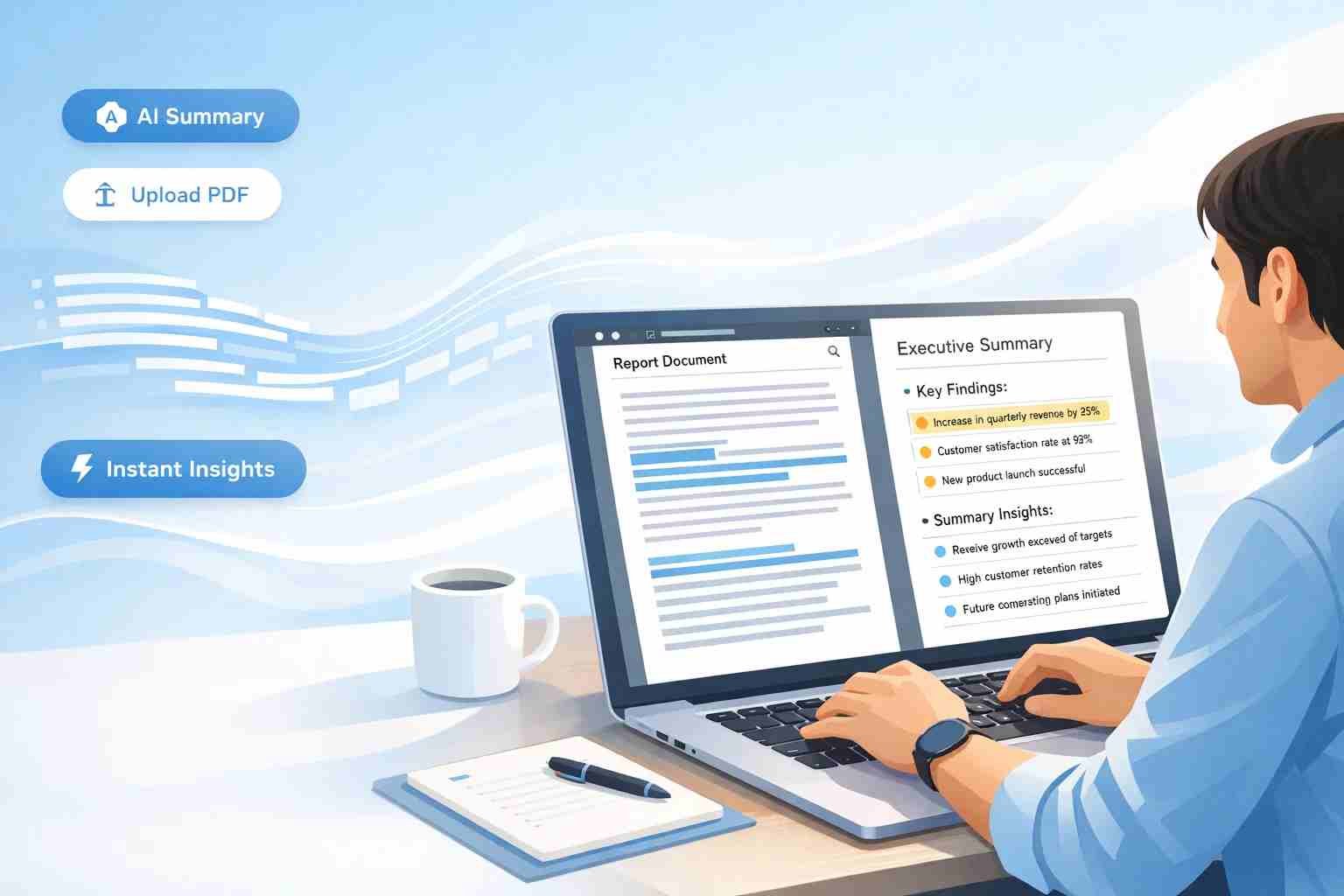 AI executive summary generator converting PDF into structured summary
