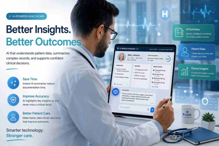 AI summarizing patient medical records into clear structured insights