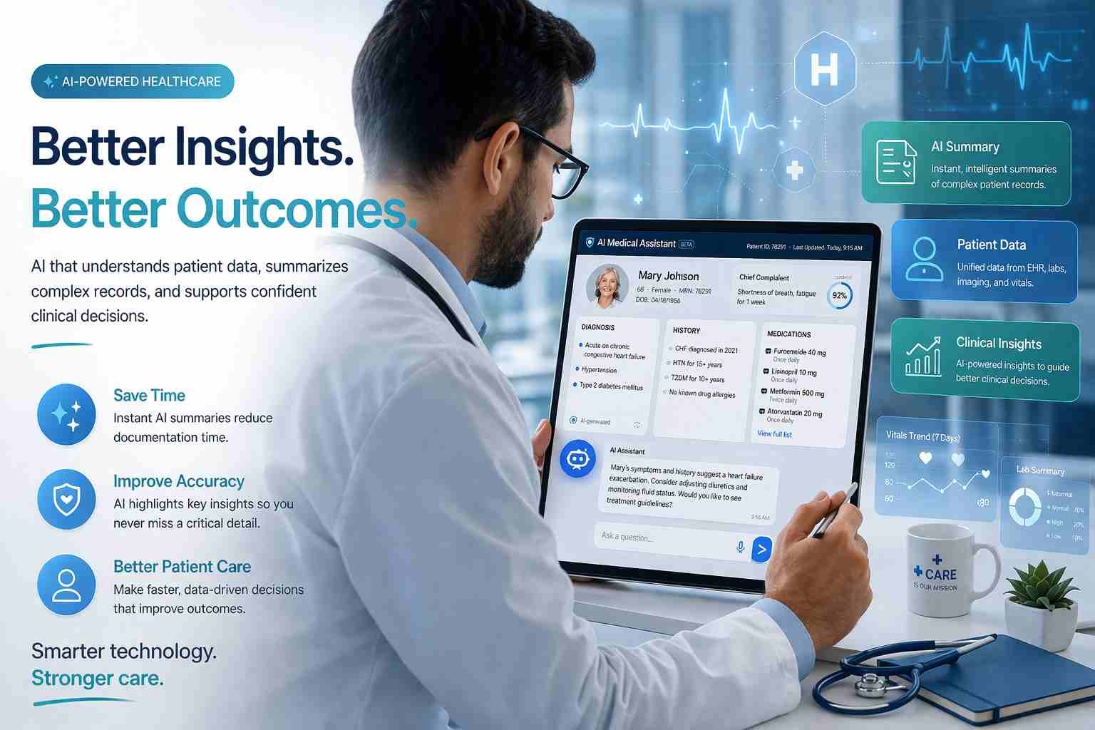AI summarizing patient medical records into clear structured insights