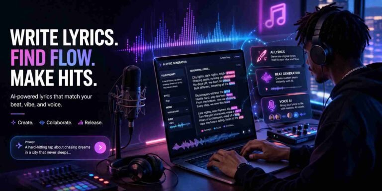 laptop generating rap lyrics using AI music tools