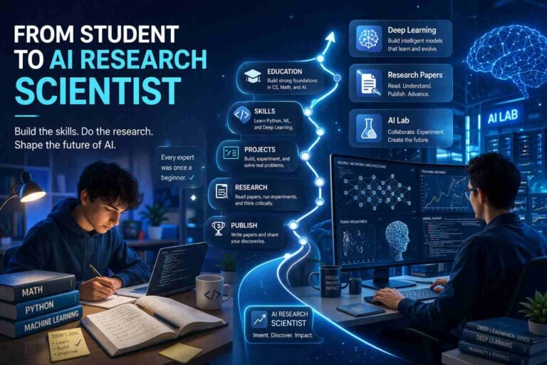 student becoming AI research scientist step by step visual