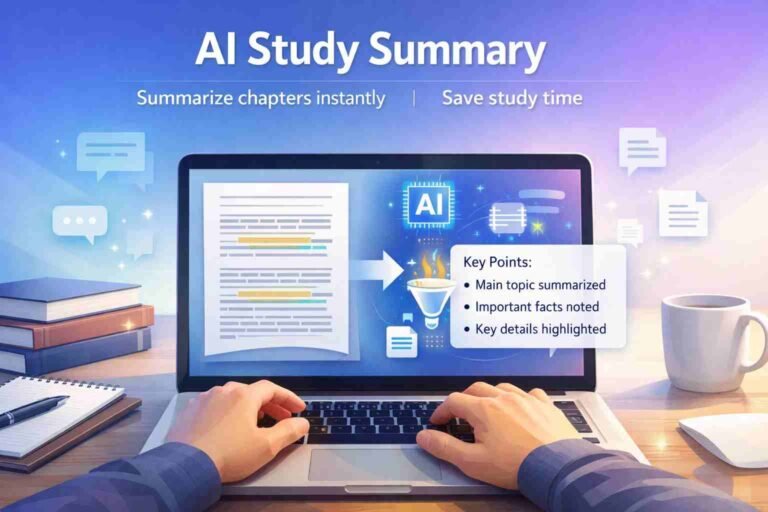 student using AI to summarize textbook chapter easily