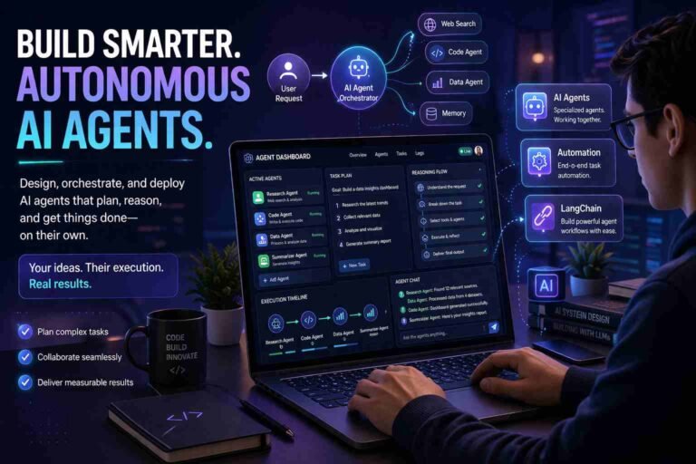 Laptop showing AI agent dashboard with automation workflow system
