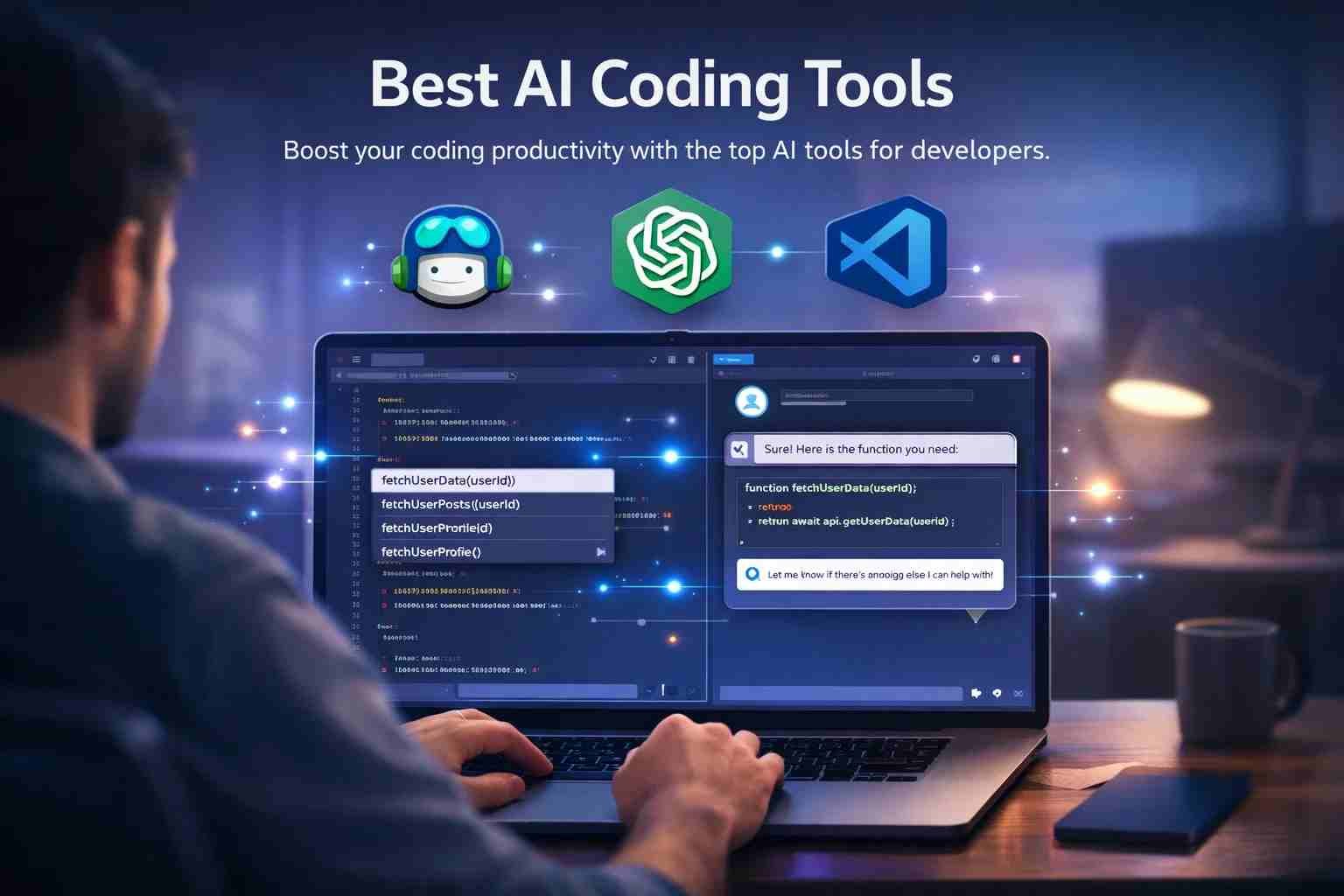 developer using AI coding tools on laptop screen