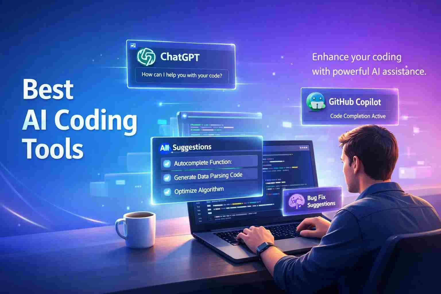 AI coding tools comparison with developer using laptop