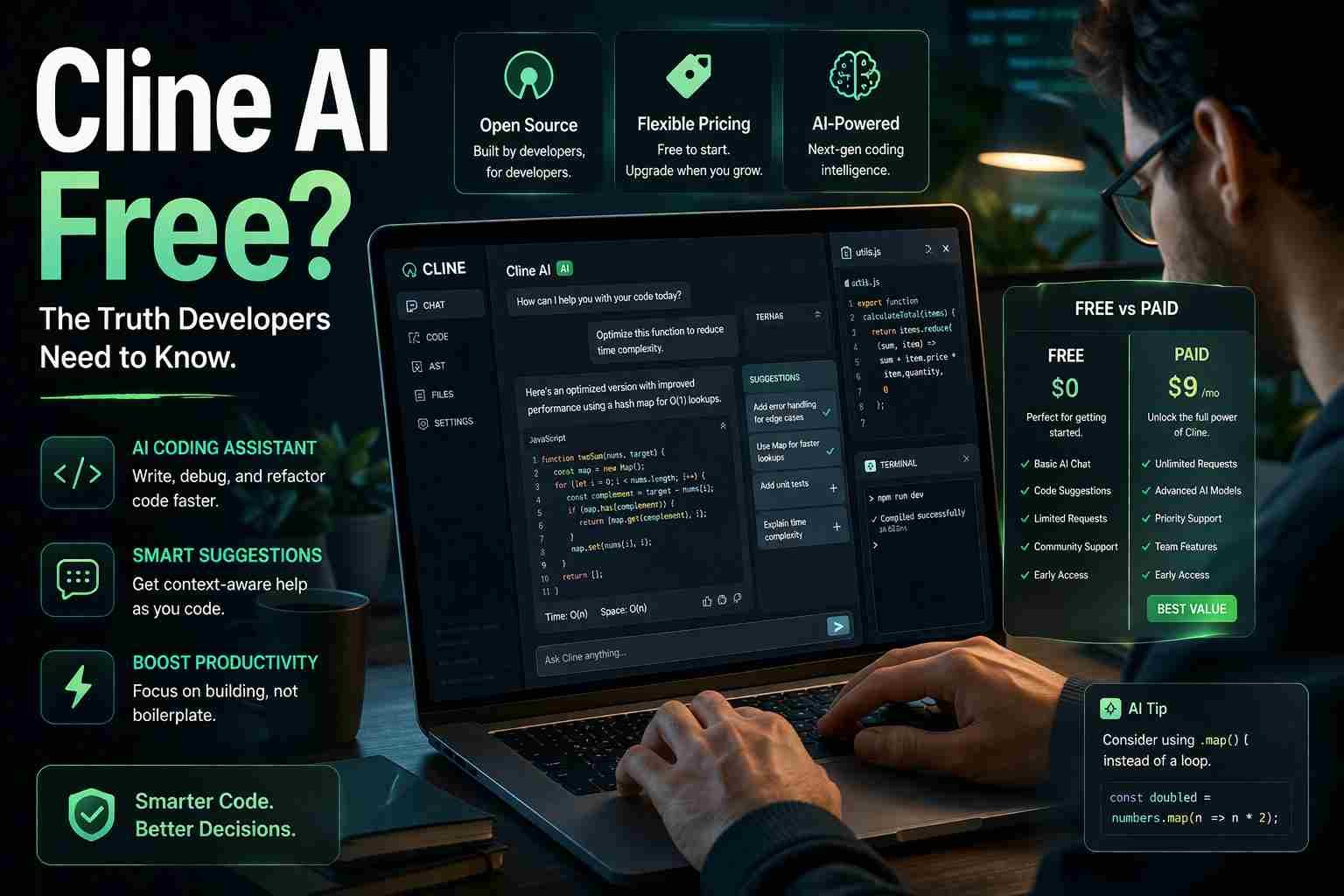 Cline AI pricing and free usage comparison illustration