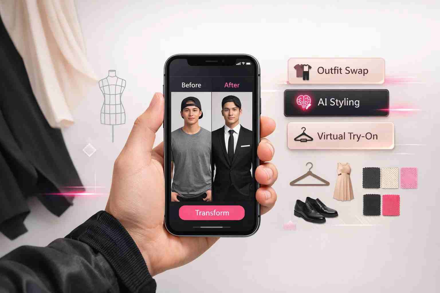 person using AI app to change clothes in photo