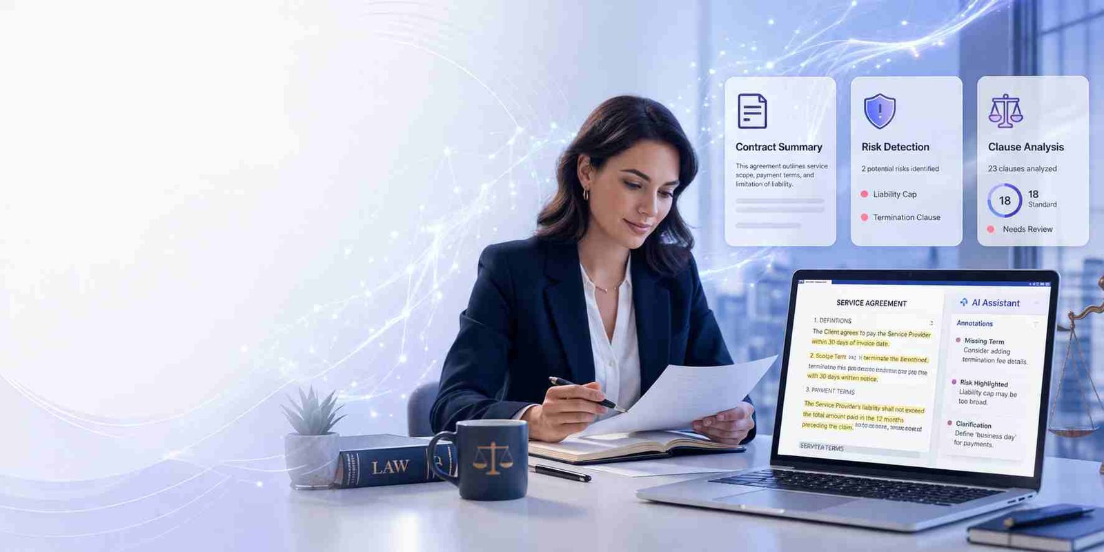 legal document analysis AI reviewing contracts and clauses
