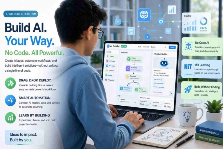 student using no code AI platform with MIT learning concept