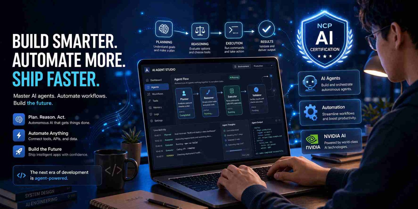 Developer learning agentic AI certification using NVIDIA platform