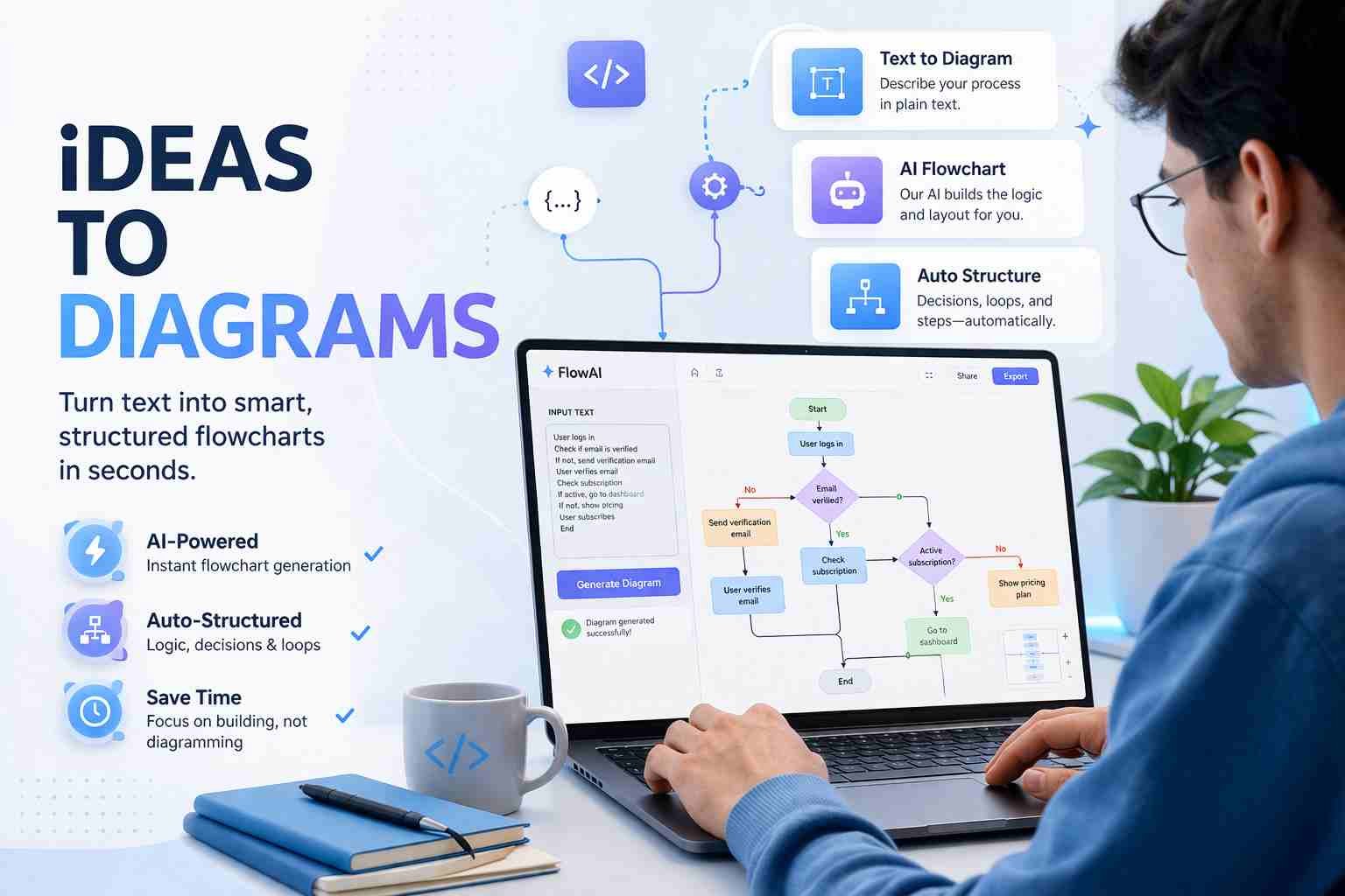 NoteGPT AI flowchart generator converting text into visual diagram