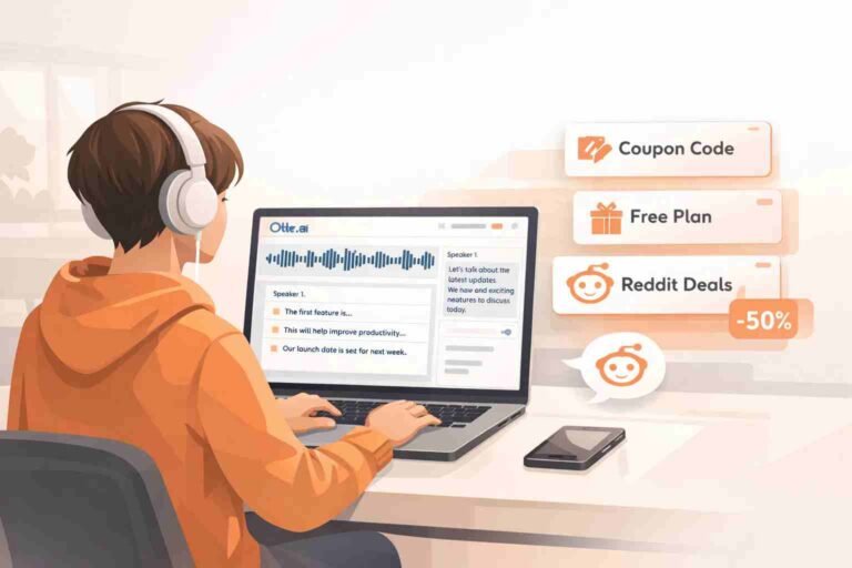 Otter AI dashboard showing transcription and coupon deals