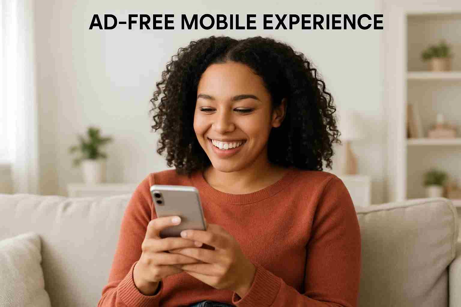 Happy user enjoying ad-free smartphone browsing