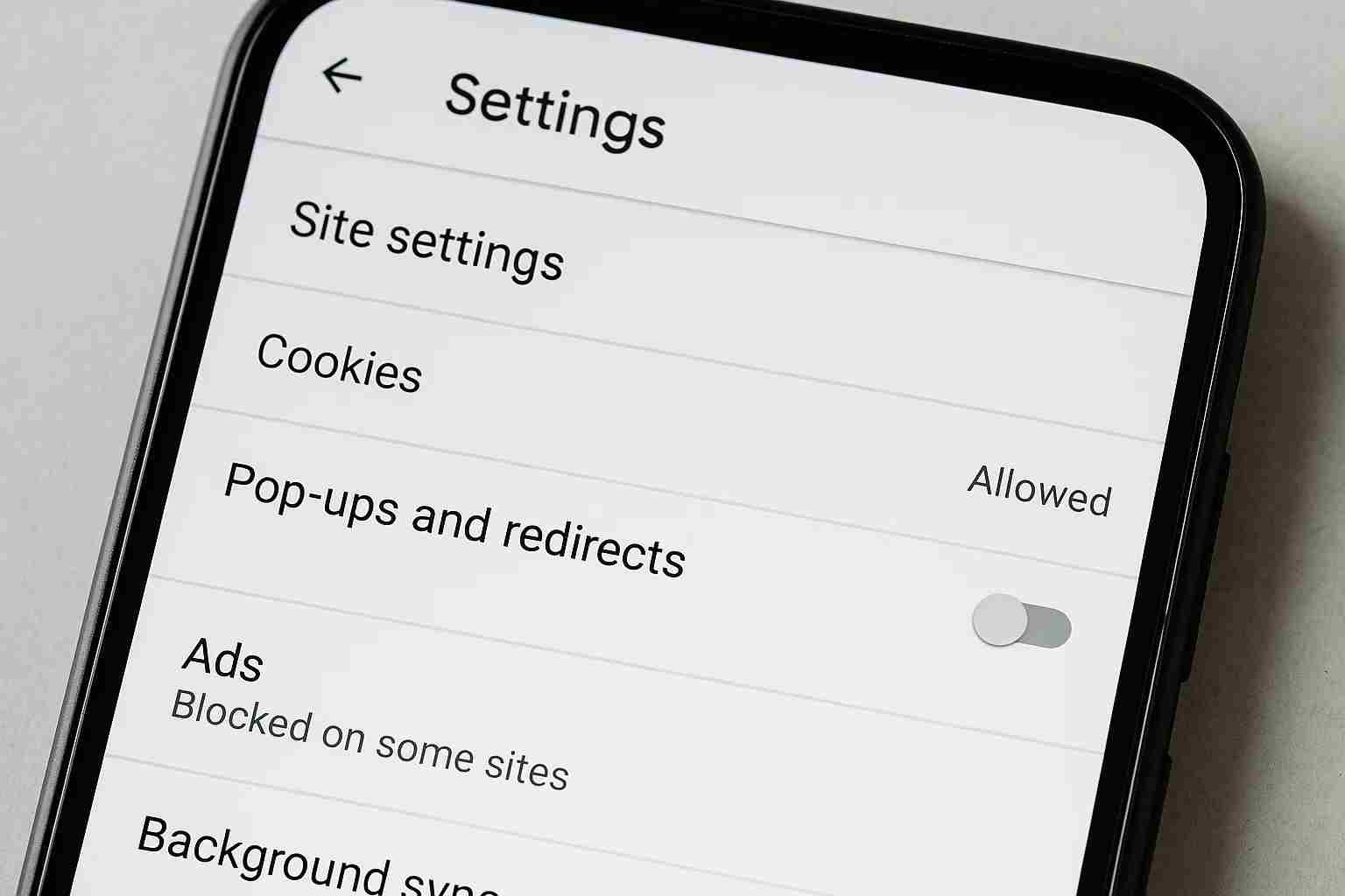 Blocking pop-up ads in Android Chrome settings