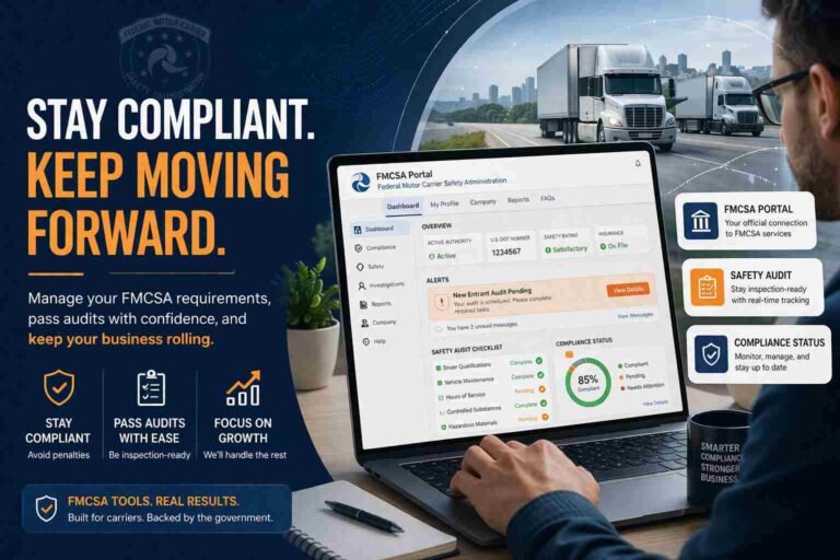 FMCSA portal showing new entrant safety audit checklist interface