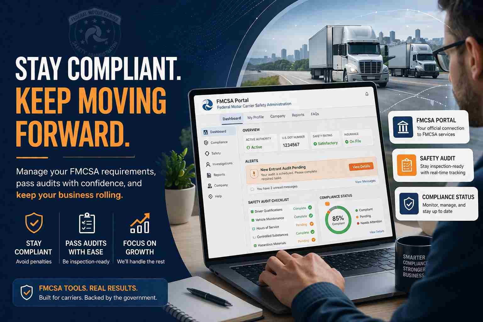 FMCSA portal showing new entrant safety audit checklist interface