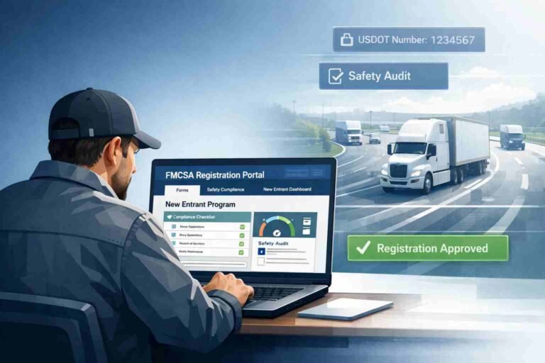 FMCSA new entrant portal showing USDOT registration process
