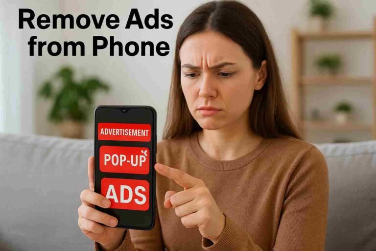 User removing annoying ads from smartphone screen