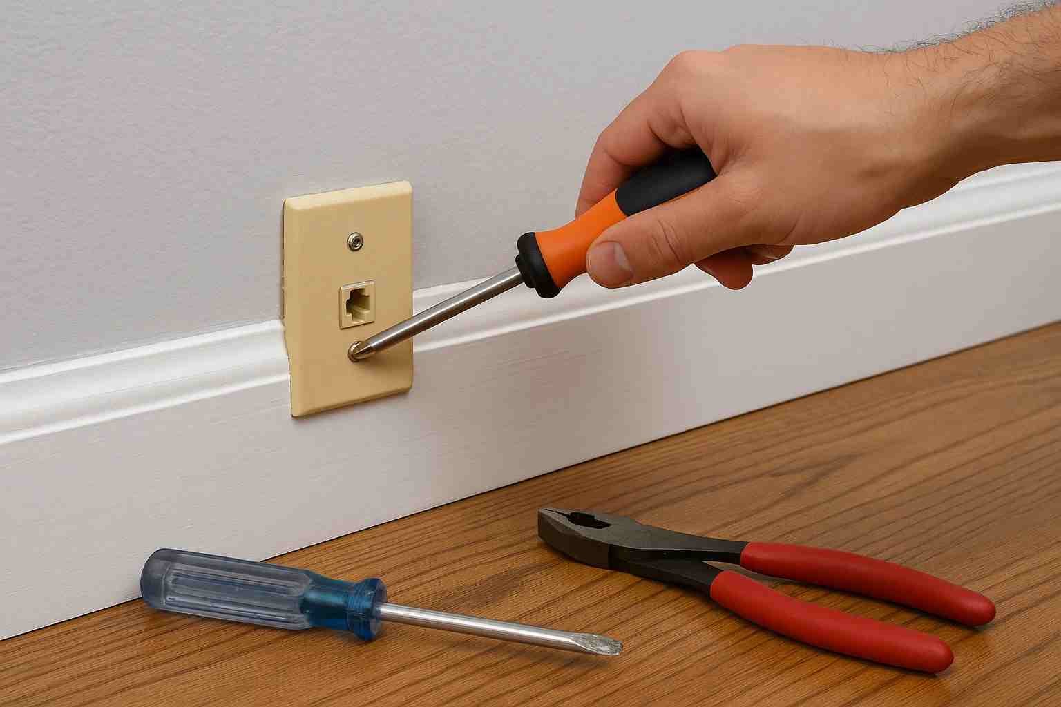 Step-by-step removal of an old baseboard phone jack