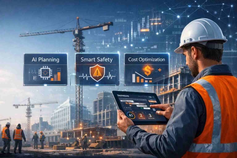 engineer using AI tools on smart construction site