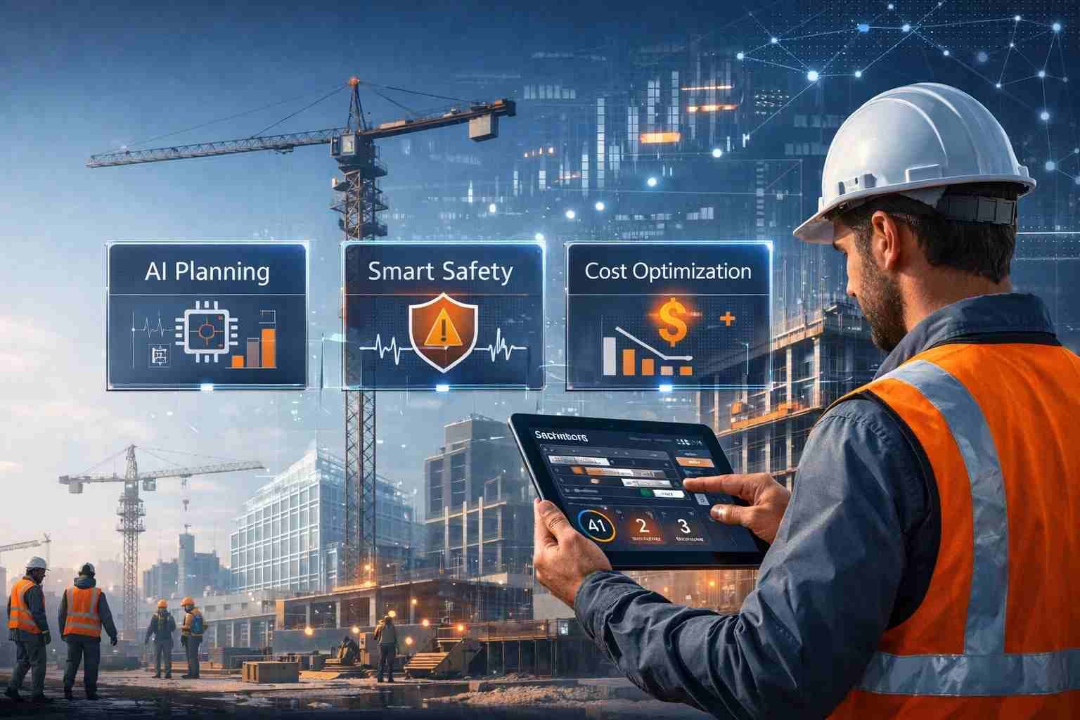 engineer using AI tools on smart construction site